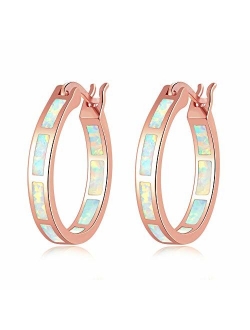 CiNily Sterling Silver Plated Hoop Earrings,Multicolor Opal Small Hoop Earrings for Women Girls Hypoallergenic Jewelry for Sensitive Ears Gemstone Round Hoops 19mm