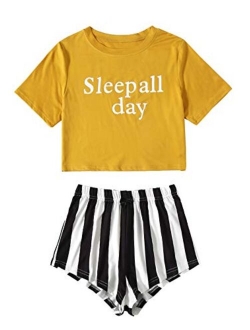 Women's Sleepwear Closed Eyes Print Tee and Shorts Pajama Set