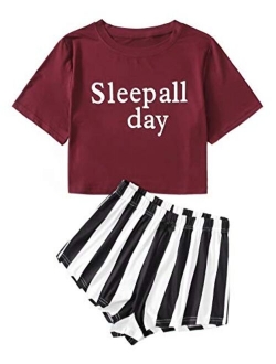 Women's Sleepwear Closed Eyes Print Tee and Shorts Pajama Set