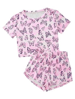 Women's Sleepwear Closed Eyes Print Tee and Shorts Pajama Set