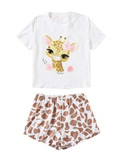 Women's Sleepwear Closed Eyes Print Tee and Shorts Pajama Set