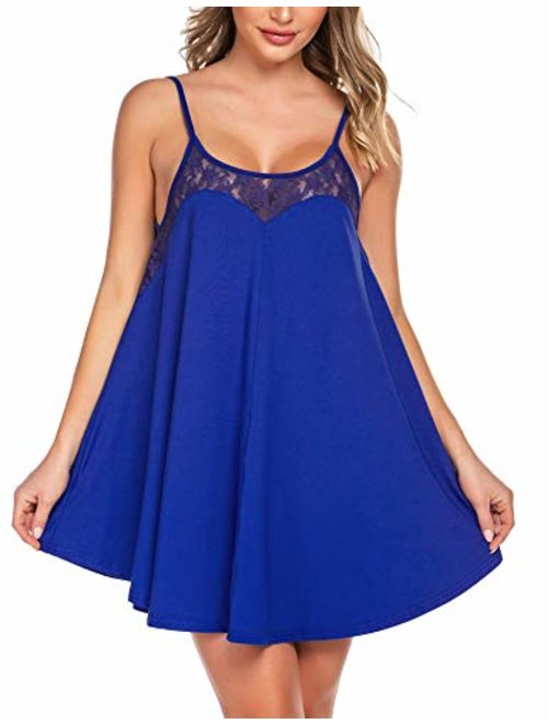 Ekouaer Sexy Lingerie Sleeveless lace Nightgown Adjustable O Neck Full Camisole Slip Dress S-XXL