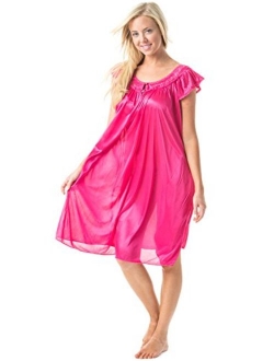 Casual Nights Women's Satin Lightweight Nightgown Embroidered Lace Cap Sleeve