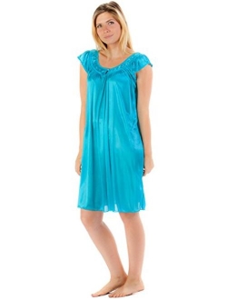 Casual Nights Women's Satin Lightweight Nightgown Embroidered Lace Cap Sleeve