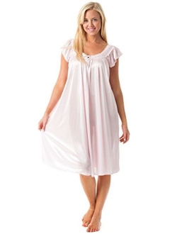 Casual Nights Women's Satin Lightweight Nightgown Embroidered Lace Cap Sleeve