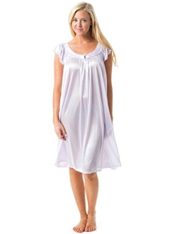 Casual Nights Women's Satin Lightweight Nightgown Embroidered Lace Cap Sleeve