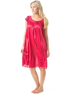 Casual Nights Women's Satin Lightweight Nightgown Embroidered Lace Cap Sleeve