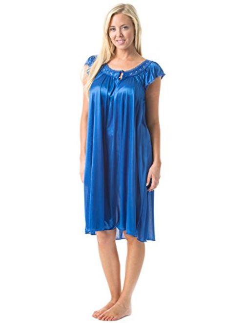 Casual Nights Women's Satin Lightweight Nightgown Embroidered Lace Cap Sleeve