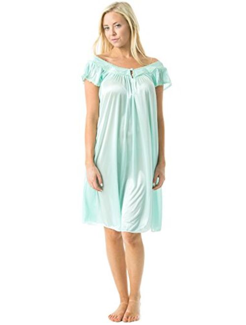 Casual Nights Women's Satin Lightweight Nightgown Embroidered Lace Cap Sleeve