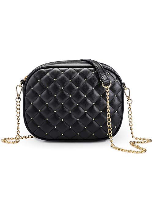 Newshows Small PU Leather Crossbody Bag with Metal Chain Strap for Women