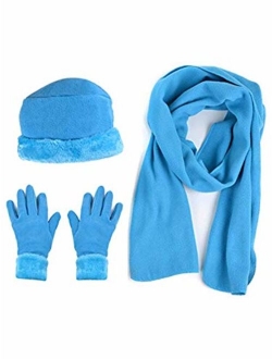 TheDapperTie Women's Solid Fleece 3-Piece gloves scarf Hat Winter Set, 1 Pack Or 2 Pack