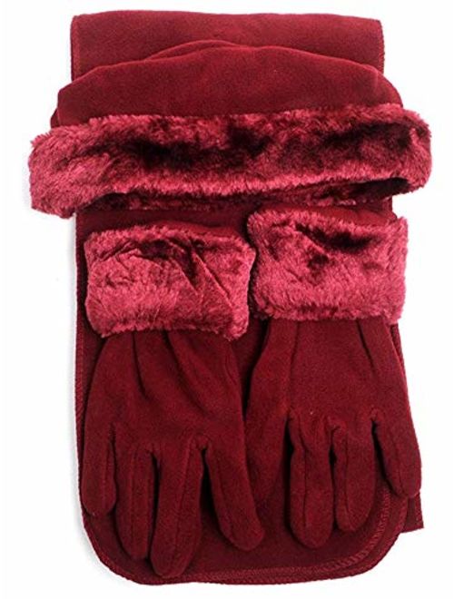 TheDapperTie Women's Solid Fleece 3-Piece gloves scarf Hat Winter Set, 1 Pack Or 2 Pack