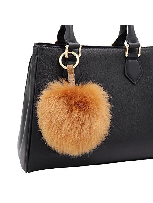 Aiphamy Faux Fur Pom Pom Keychain Purse Bag Charm Fluffy Ball Key Chain for Women