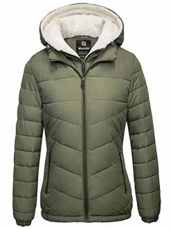 Wantdo Women's Winter Coats Hooded Windproof Warm Puffer Jacket with Fleece Hood