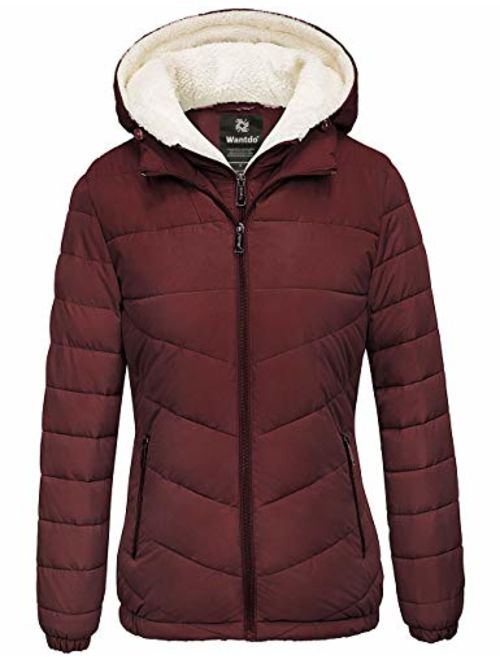 Wantdo Women's Winter Coats Hooded Windproof Warm Puffer Jacket with Fleece Hood