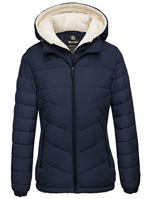 Wantdo Women's Winter Coats Hooded Windproof Warm Puffer Jacket with Fleece Hood