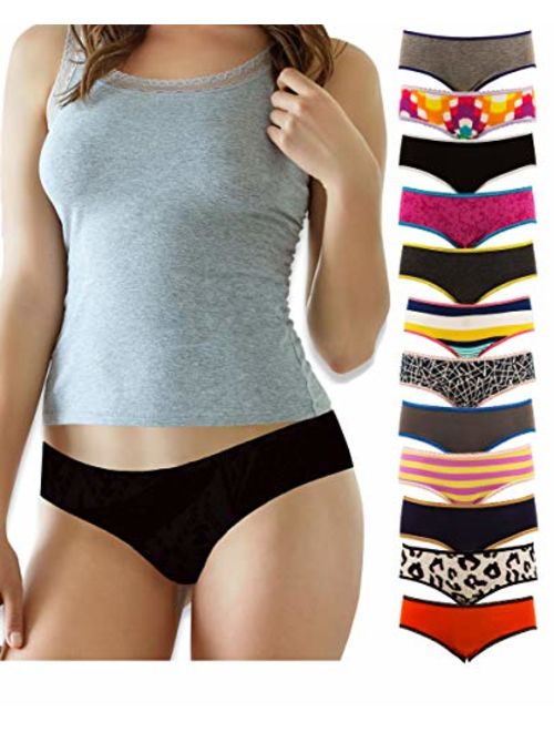 Sexy Basics Women's 12 Pack Cotton Spandex Flexible Fit Hipster Panties