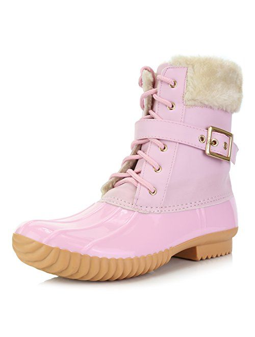 DailyShoes Women's Snow Booties Up Ankle Buckle Duck Padded Mud Rubber Rain Boots