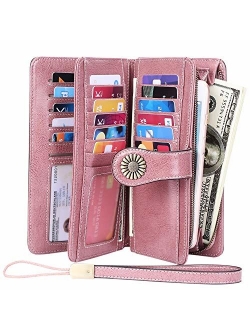 KELEEL Women's RFID Blocking Wallet Genuine Leather Clutch Wallet Card Holder Organizer Ladies Purse