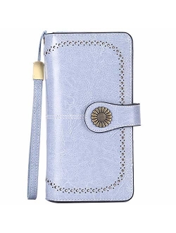 KELEEL Women's RFID Blocking Wallet Genuine Leather Clutch Wallet Card Holder Organizer Ladies Purse