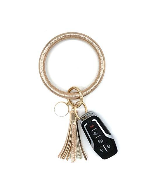 simpleGURU Bracelet Keychain with Tassel Leather Wristlet Keychain Bangle Key Ring Bracelet for Women and Girls