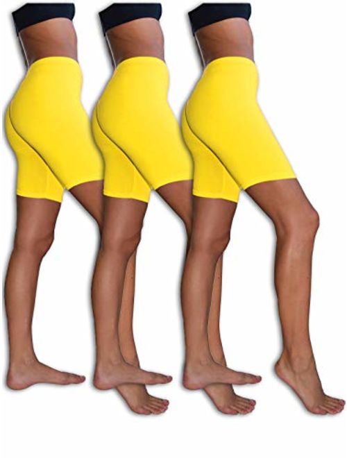 Sexy Basics Slip Shorts | 3-Pack Bike Shorts | Cotton Spandex Stretch Boyshorts for Yoga/Workouts