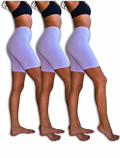 Sexy Basics Slip Shorts | 3-Pack Bike Shorts | Cotton Spandex Stretch Boyshorts for Yoga/Workouts