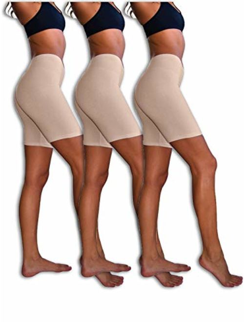 Sexy Basics Slip Shorts | 3-Pack Bike Shorts | Cotton Spandex Stretch Boyshorts for Yoga/Workouts