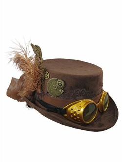 Deluxe Velvet 4.25 Inch Steampunk Top Hat with Removable Goggles