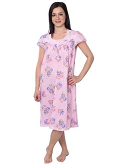 Beverly Rock Women's Cotton Blend Floral Print Short Sleeve Knit Nightgown