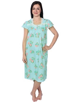 Beverly Rock Women's Cotton Blend Floral Print Short Sleeve Knit Nightgown