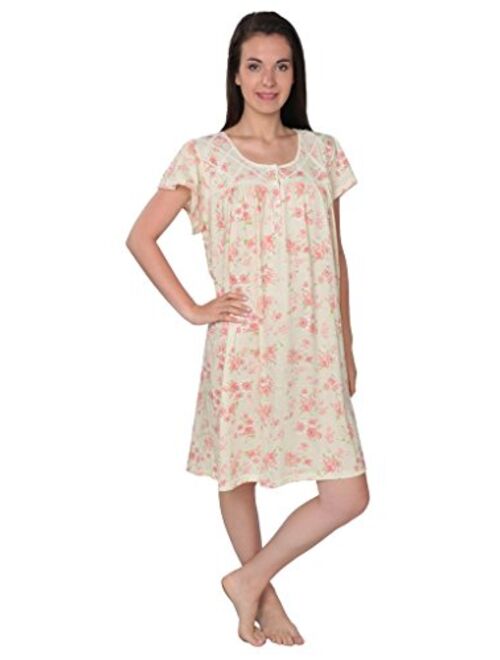 Beverly Rock Women's Cotton Blend Floral Print Short Sleeve Knit Nightgown