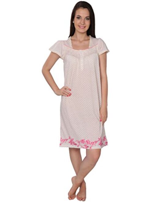 Beverly Rock Women's Cotton Blend Floral Print Short Sleeve Knit Nightgown