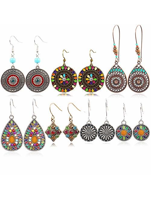 7 Pairs Bohemian Earrings National Retro Rhinestone Ear Stud boho Eardrop