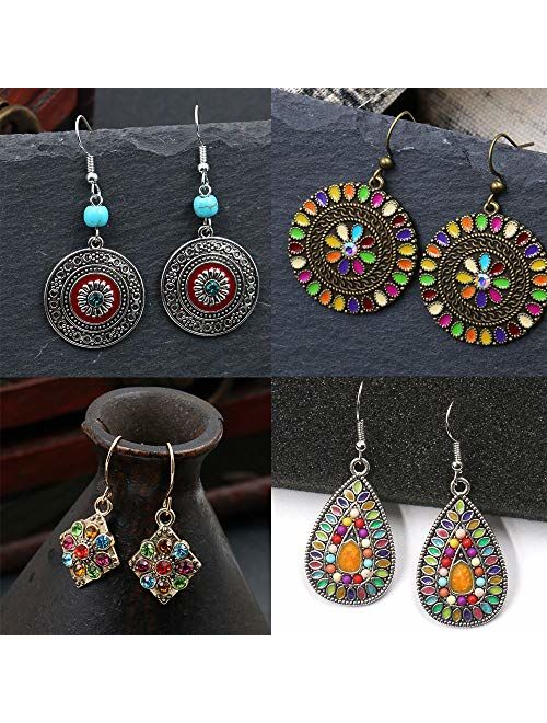 7 Pairs Bohemian Earrings National Retro Rhinestone Ear Stud boho Eardrop