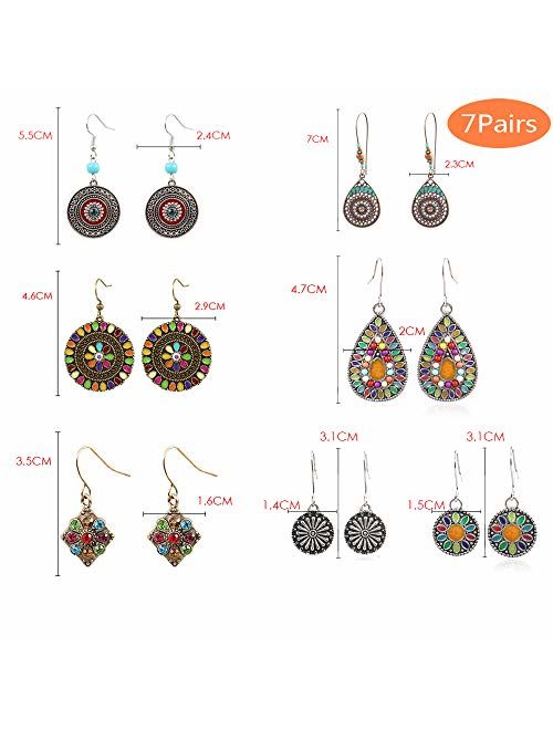 7 Pairs Bohemian Earrings National Retro Rhinestone Ear Stud boho Eardrop