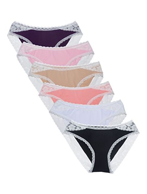 COSOMALL Women's Cotton Lace Panties Trim Briefs Comfort Bikini Underwear Pack of 6