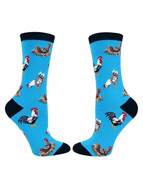 HAPPYPOP Womens Cute Chicken Goat Hen Farm Socks, Novelty Crazy Funny Socks