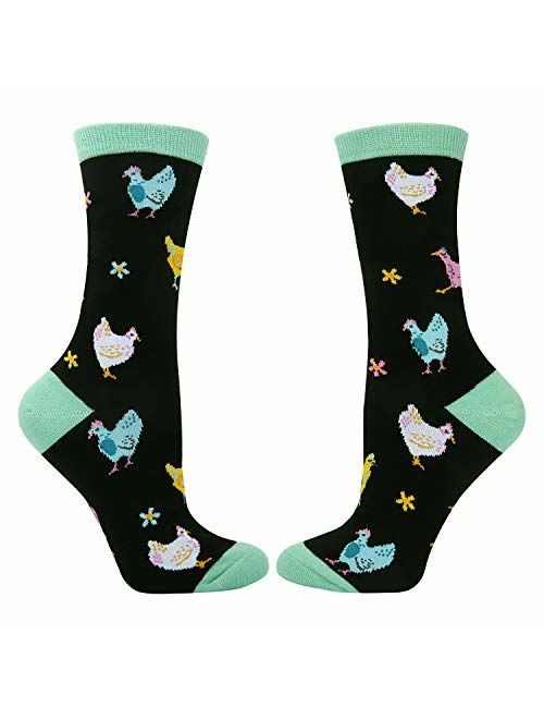 HAPPYPOP Womens Cute Chicken Goat Hen Farm Socks, Novelty Crazy Funny Socks