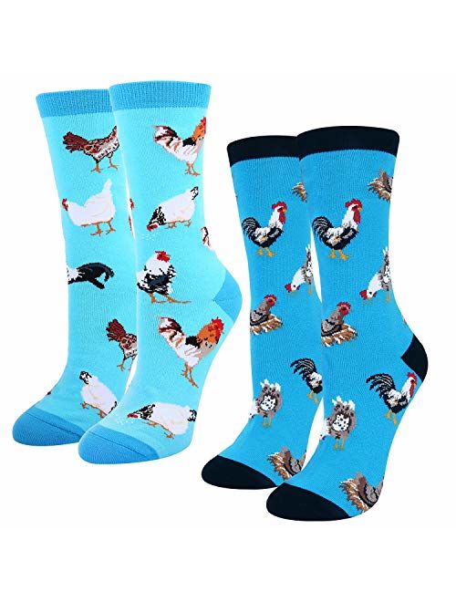 HAPPYPOP Womens Cute Chicken Goat Hen Farm Socks, Novelty Crazy Funny Socks