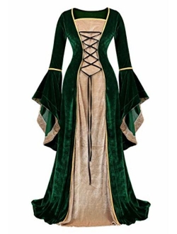 Haorugut Renaissance Costume Women Medieval Faire Costumes Velvet Irish Dress