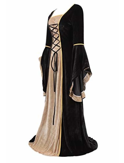 Haorugut Renaissance Costume Women Medieval Faire Costumes Velvet Irish Dress