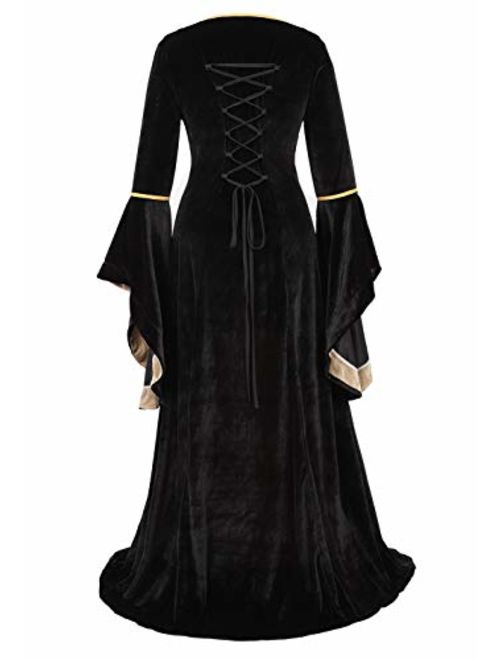 Haorugut Renaissance Costume Women Medieval Faire Costumes Velvet Irish Dress