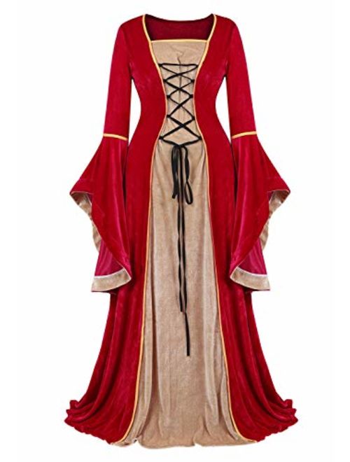 Haorugut Renaissance Costume Women Medieval Faire Costumes Velvet Irish Dress