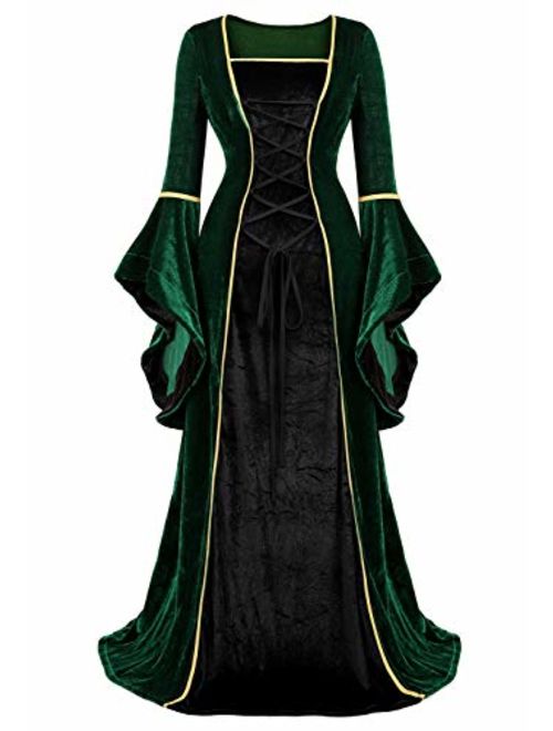 Haorugut Renaissance Costume Women Medieval Faire Costumes Velvet Irish Dress