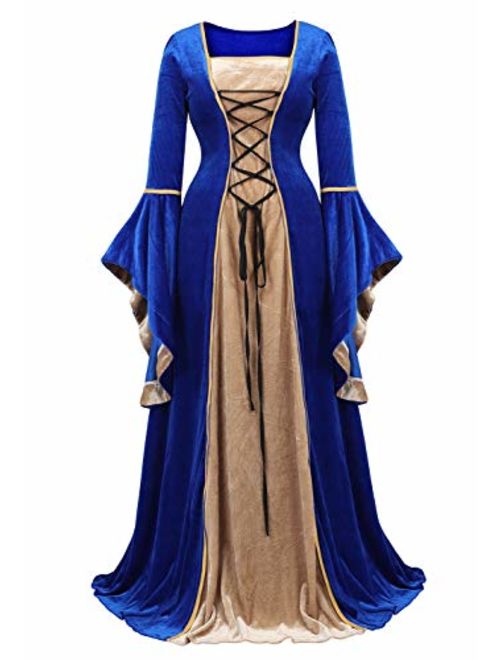 Haorugut Renaissance Costume Women Medieval Faire Costumes Velvet Irish Dress