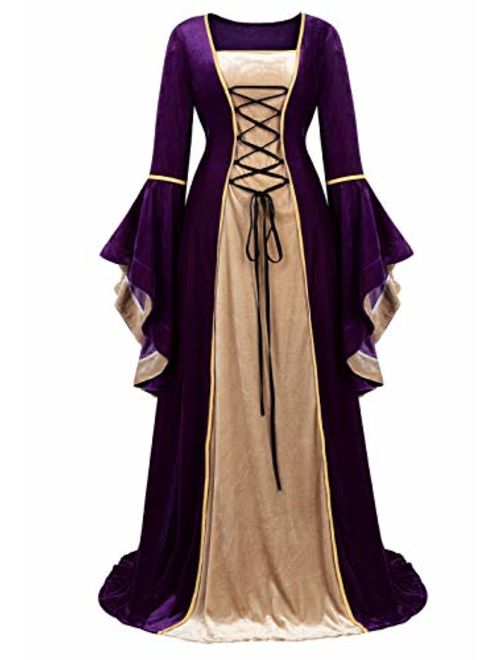 Haorugut Renaissance Costume Women Medieval Faire Costumes Velvet Irish Dress