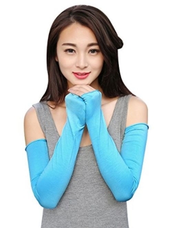 Bellady Women Outdoor Sun Block Soft Long Arm Sleeve Fingerless Gloves