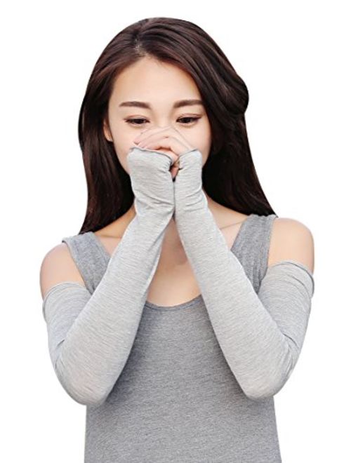 Bellady Women Outdoor Sun Block Soft Long Arm Sleeve Fingerless Gloves