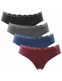 CharmLeaks Womens Cotton Underwear Hipster Panties Lace Trim Briefs Pack of 4